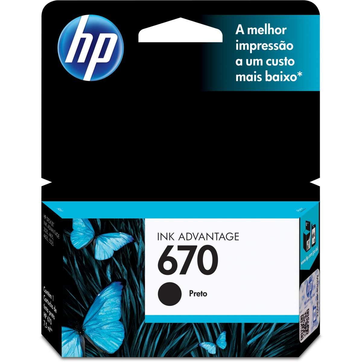 Cartucho HP 670 Preto Original (CZ113AB) Para Impressora HP